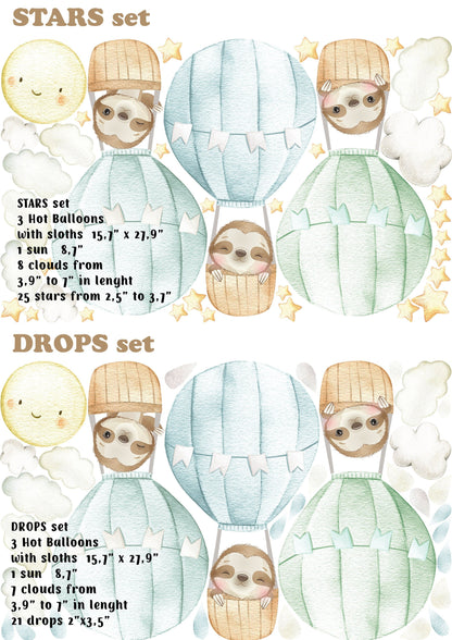 Hot Air Balloon Wall Decal Sloths Stickers, LF035