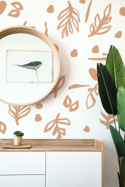 Leaves Brown Wall Decals Boho Leaf Stickers, LF070