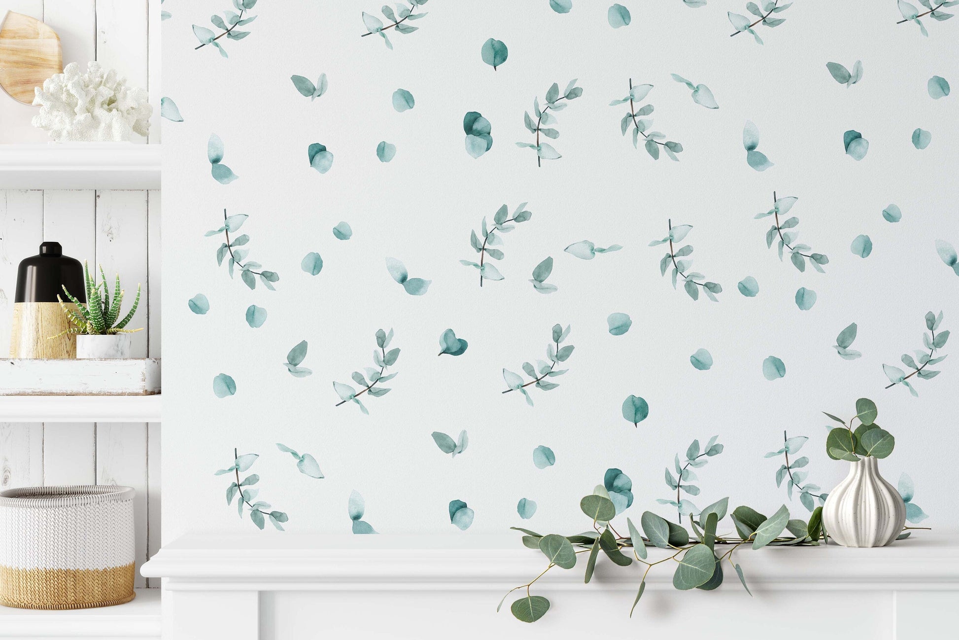 Eucalyptus Wall Decals Greenery Watercolor Sticker Leaves Room Decoration, LF099