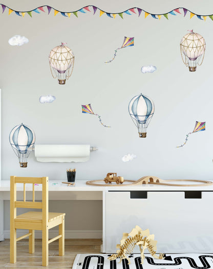 Hot Air Balloon Wall Decals Stickers Airplane Retro, LF174