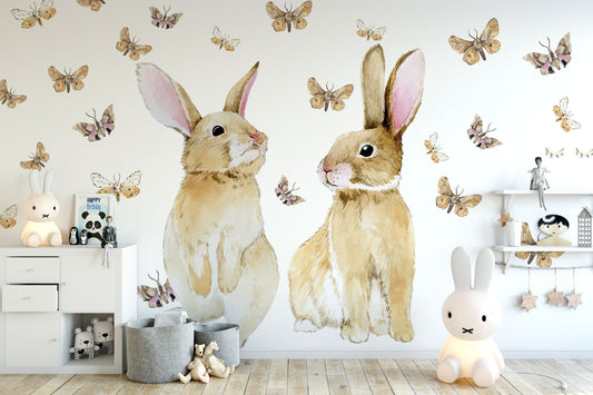 Large Bunny Wall Decal Rabbit Butterfly Sticker, LF271