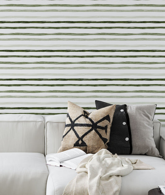 Removable Peel and Stick Wallpaper Green stripes paint strokes Wall Paper Wall Murals, WL007