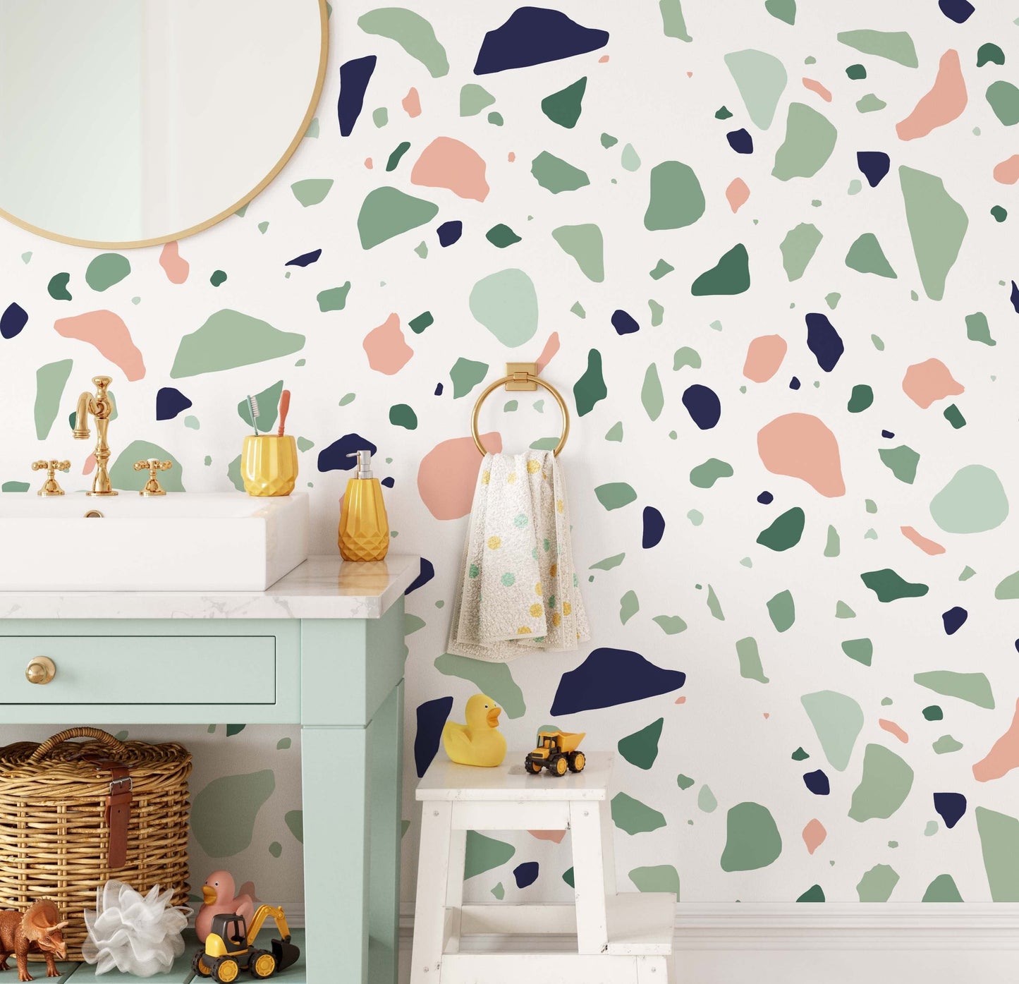 Terrazzo Wall Decals Stones Sticker Multi colored Kids Nursery Decor Bathroom Kitchen, LF439
