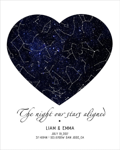 Custom Night Sky Print Star Map Constellations Name Poster Valentine's Day Gift Anniversary First Date, LF432