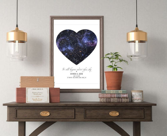 Custom Night Sky Print Star Map Constellations Name Poster Valentine's Day Gift Anniversary First Date, LF432