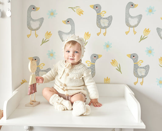 Goose Wall Decal Small Girl Boy Neutral Nursery Flowers Stickers, LF456