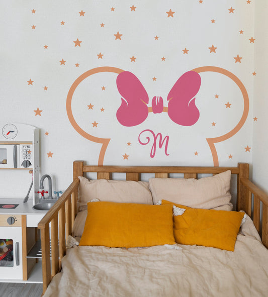Toddler Headboard Wall Decal Mickey Minnie Mouse Large Arch Sticker Stars Nursery Ears Custom Name 1st Letter Playroom Bedroom, LF554A