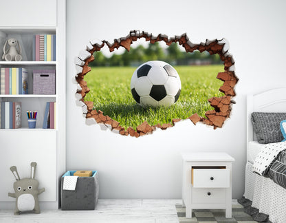Soccer Wall Decal Ball Stadium 3D Hole Sport Sticker Kids Room Decor Vinyl