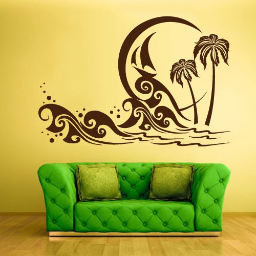 Palm Wall Decal Beach themed Sticker Waves  rvz1341