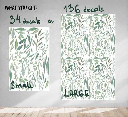 Greenery Wall Decals Watercolor Sticker Green Nursery Leaves Room Decoration Large Leaf, LF002