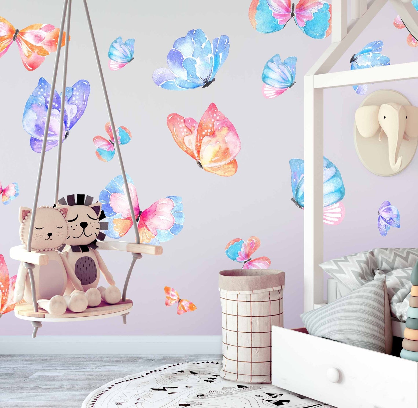 Butterfly Wall Decal Stickers Watercolor Nursery girls pink violet baby bedroom, LF015