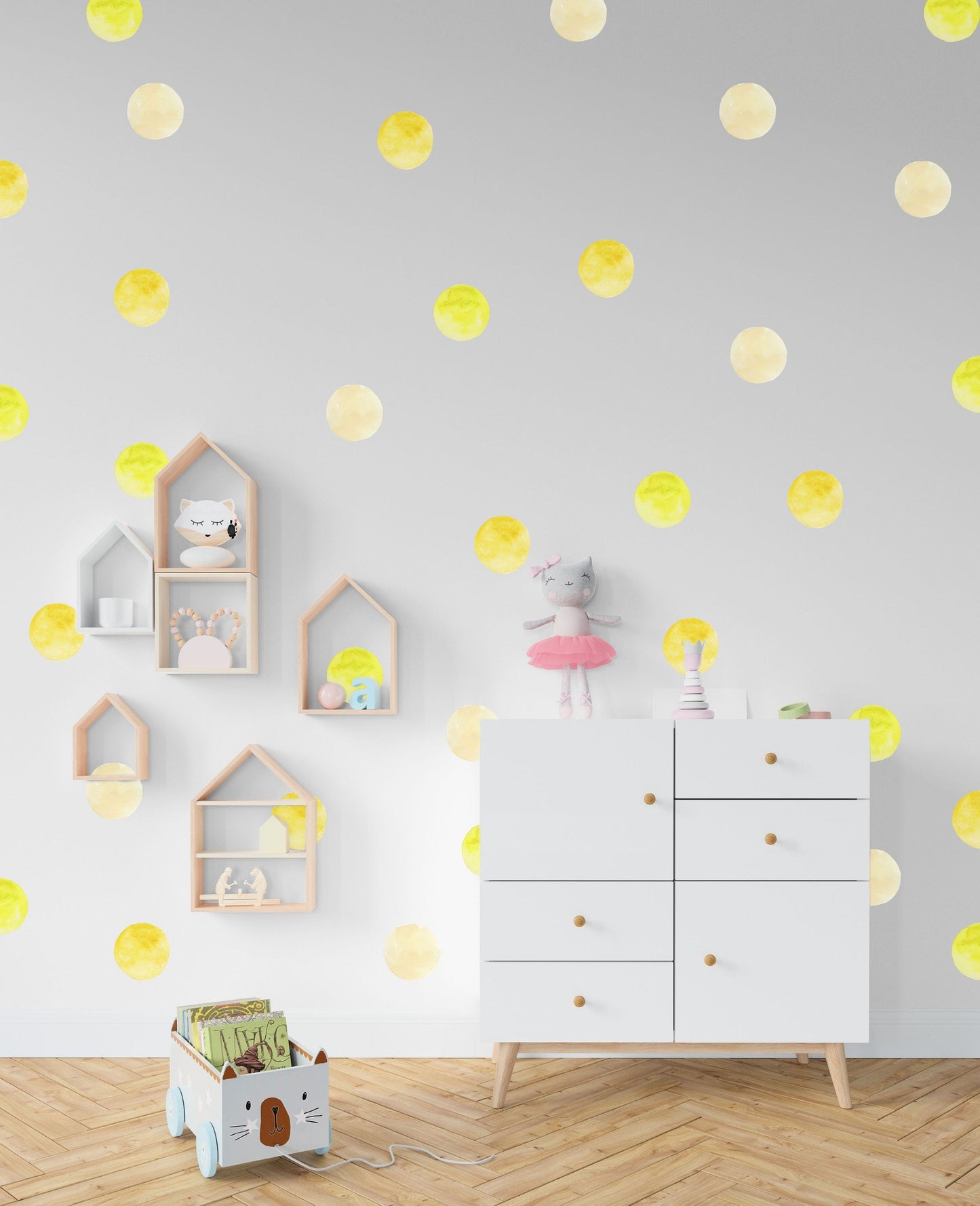 Sun Wall Decals Stickers Polka Dots Yellow Watercolor, LF019