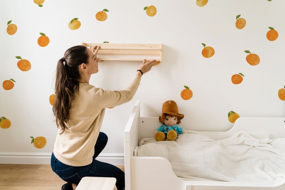 Orange Wall Decals Boho Green and Orange Fruit Stickers Kitchen Bathroom Kids Room Nursery, LF072