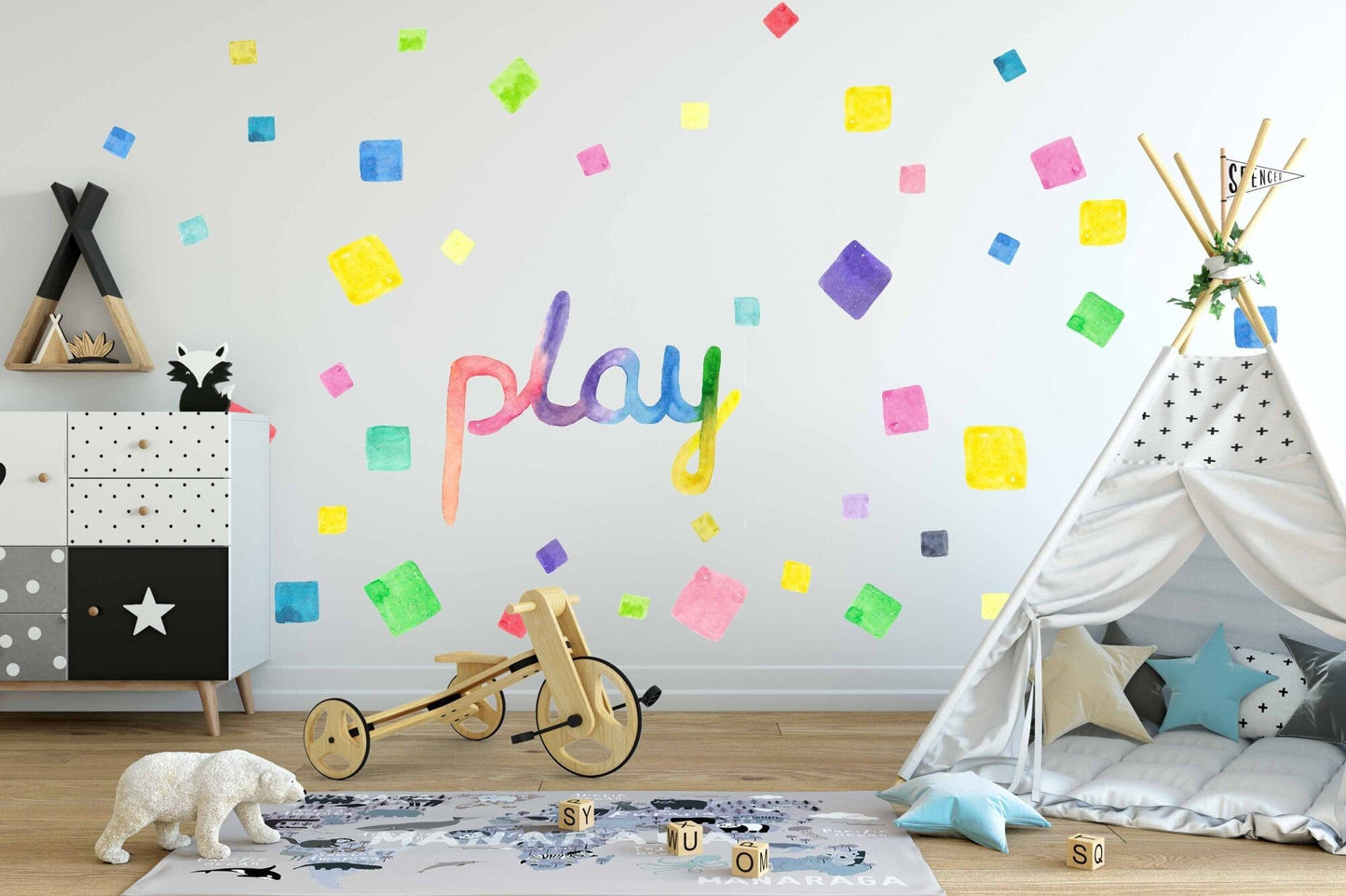 Sprinkle Wall Decals Watercolor Rainbow Nursery Polka Dots Play Sticker, LF082