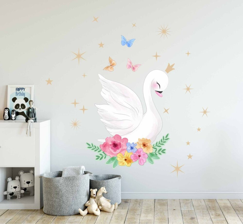 Swan Wall Decal Nursery Fabric stickers Bird Crown, LF087