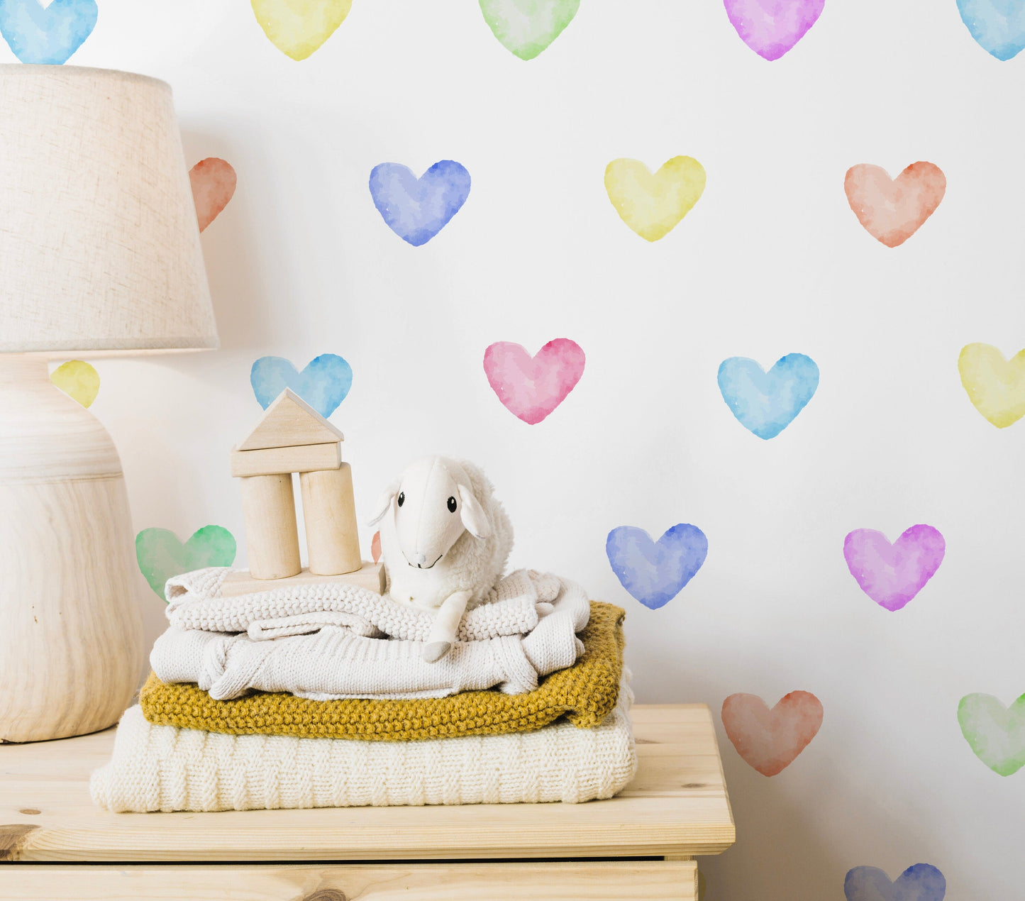 Hearts Wall Decal, Watercolor Rainbow Polka Dots, Heart Stickers for Nursery, Playroom, Classroom Decor, LF091