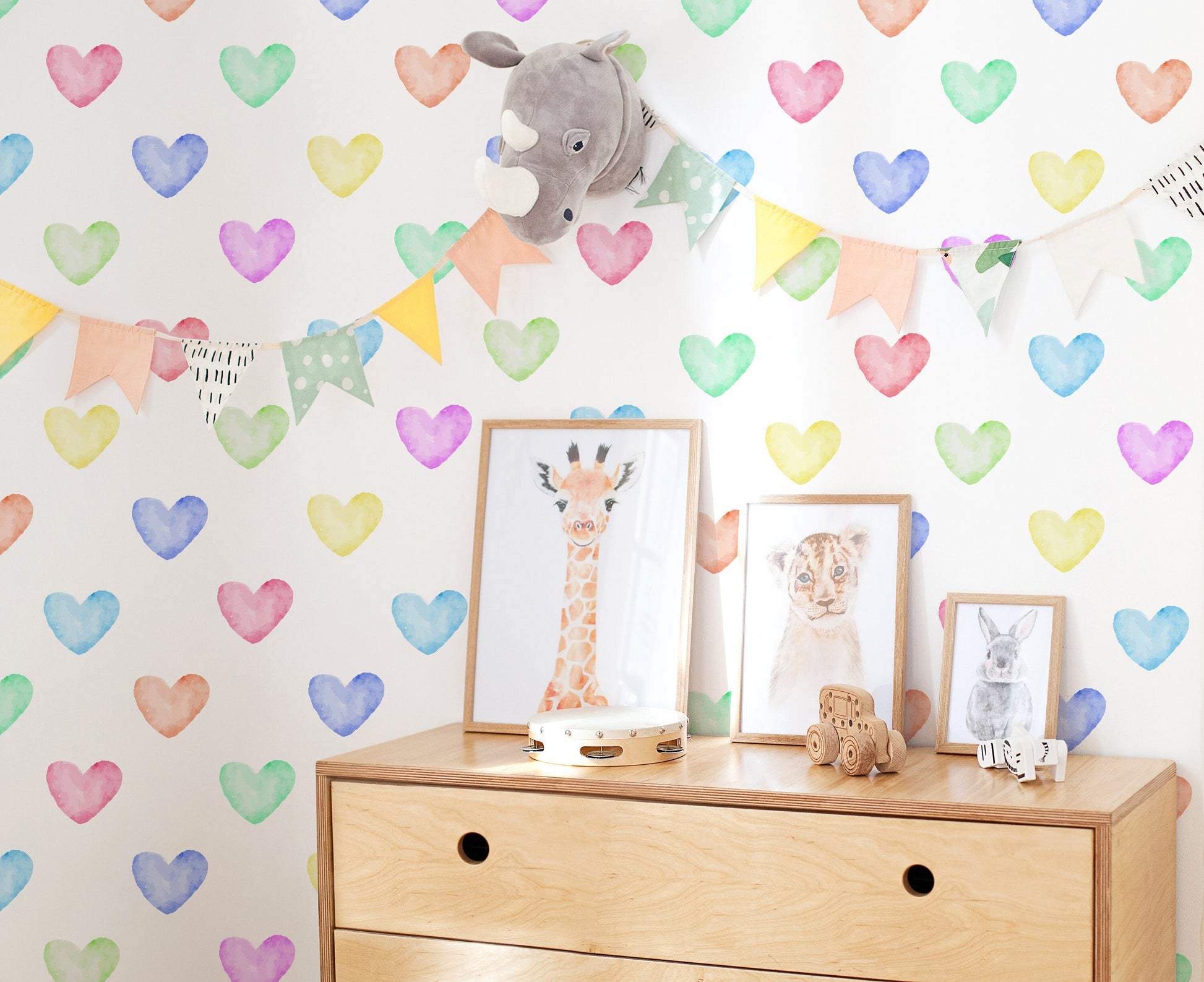 Hearts Wall Decal, Watercolor Rainbow Polka Dots, Heart Stickers for Nursery, Playroom, Classroom Decor, LF091