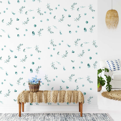 Eucalyptus Wall Decals Greenery Watercolor Sticker Leaves Room Decoration, LF099