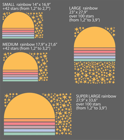 Sun Rainbow Wall Decal Stars Stickers Large Boho Arch Headboard Colorblock, LF115