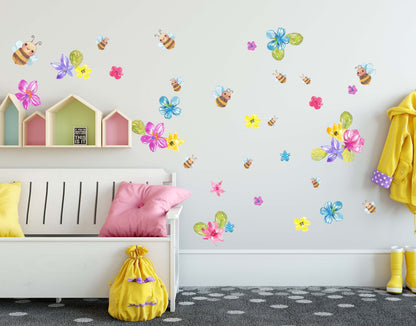 Bee Wall Decals stickers Watercolour Room Decor Animal Butterfly, LF117