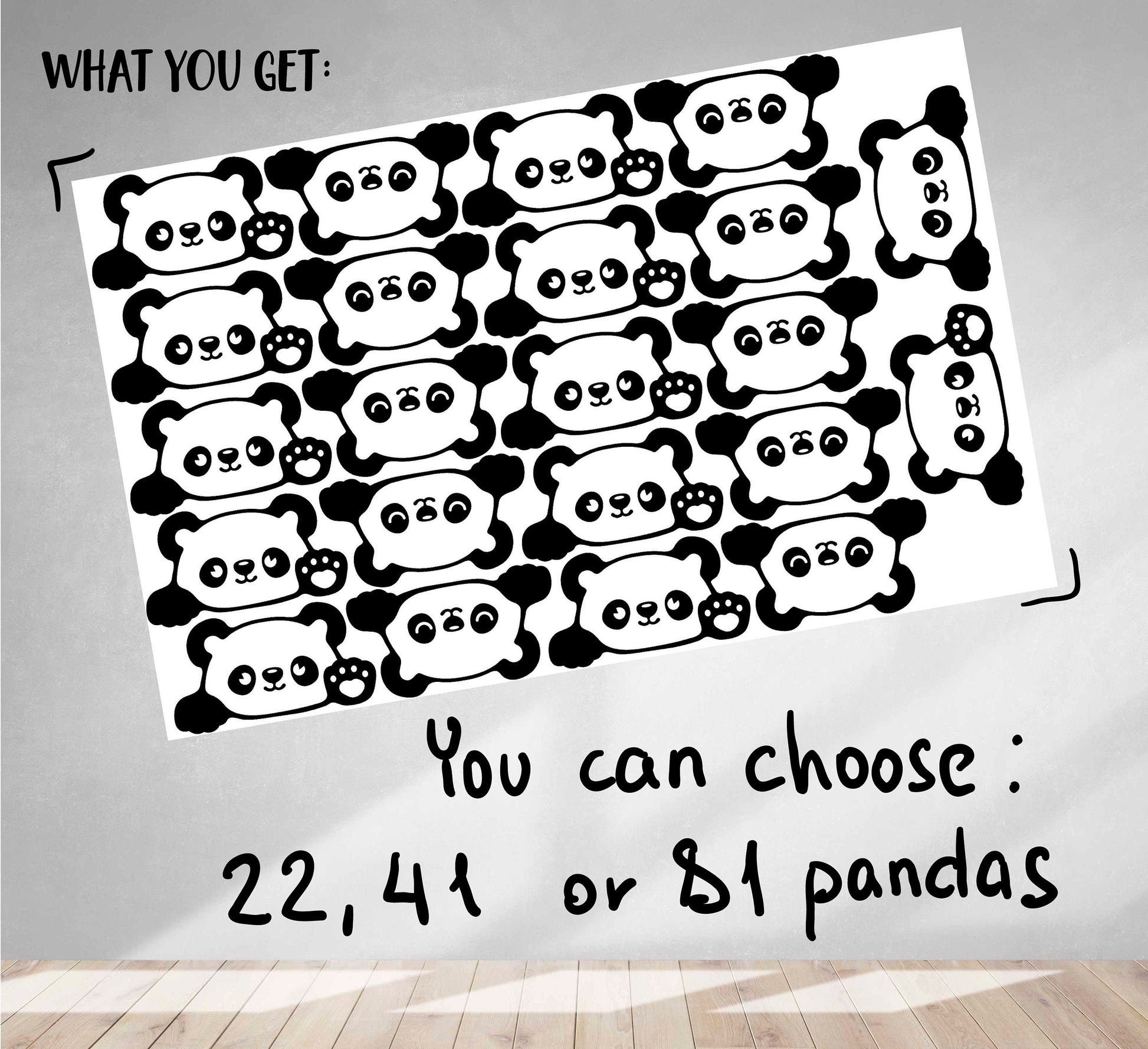 Panda Bear Wall Decal Stickers Vinyl, LF191