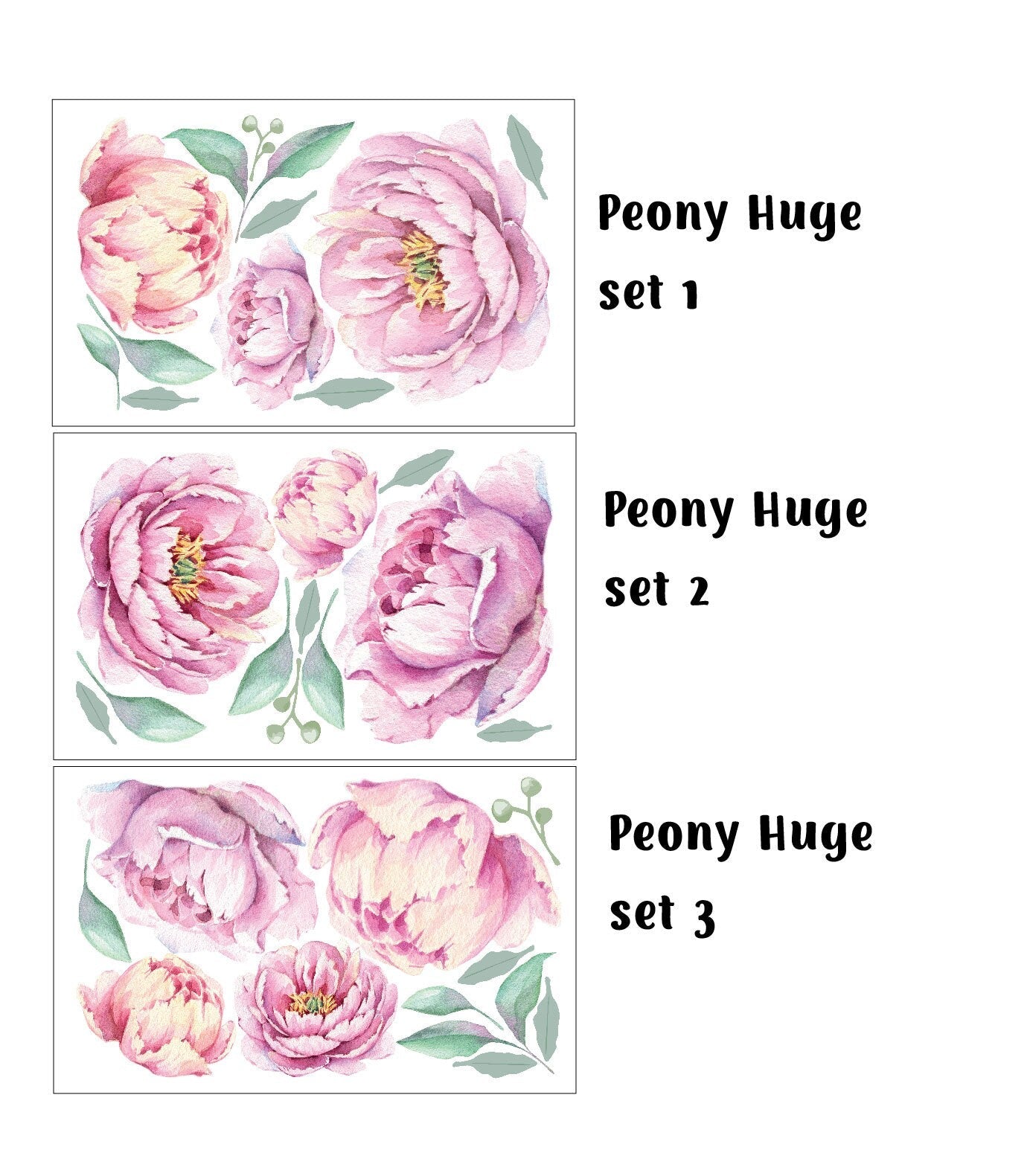 Peony Wall Decal Floral Rose Stickers Large, LF215