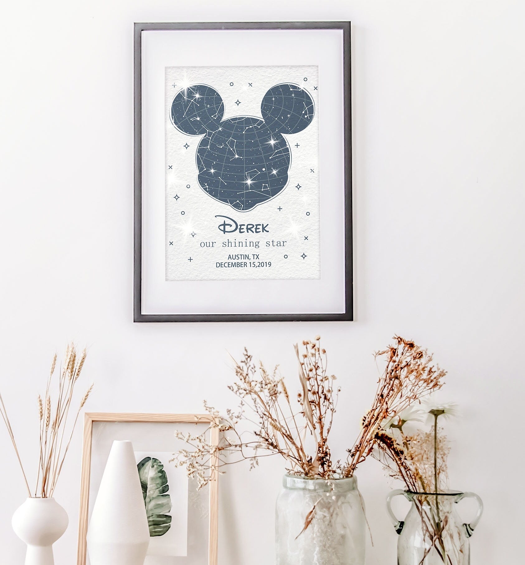 Custom Night Sky Print Nursery Decor Mickey Ears Star Map by Date 1st Birthday Gift, LF044