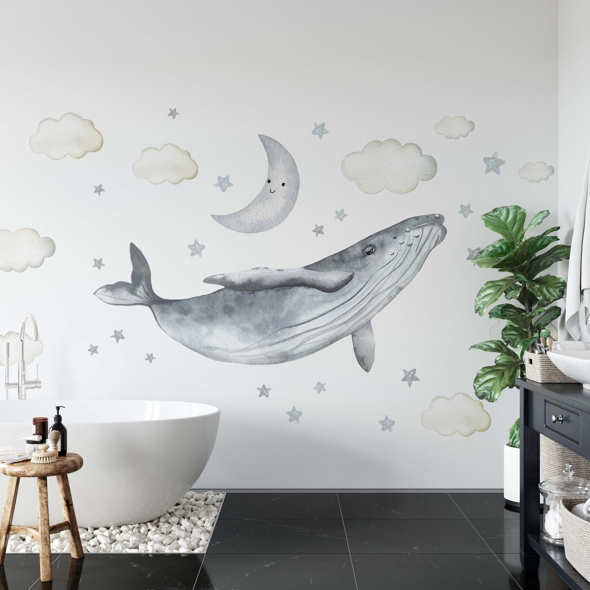 Whale Wall Decal Clouds Stars Decor Stickers, LF069