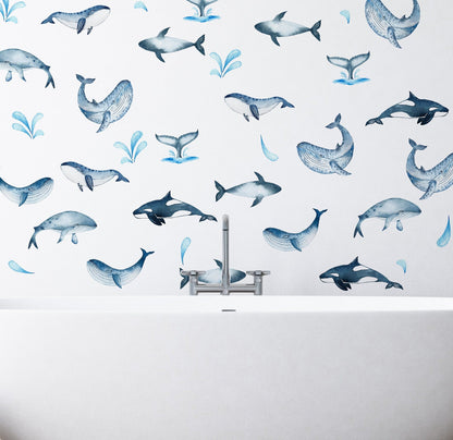Watercolor Whales Wall decals Sea Life Stickers, LF074