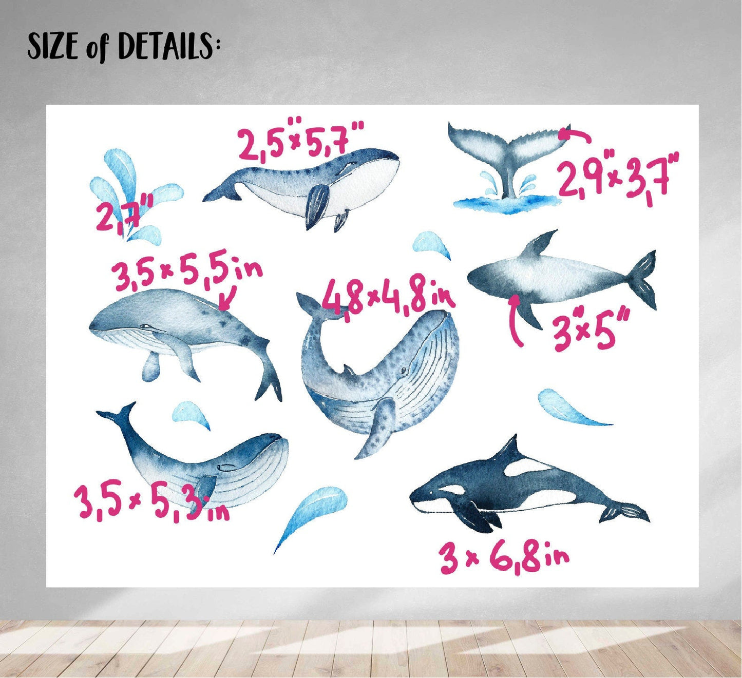 Watercolor Whales Wall decals Sea Life Stickers, LF074