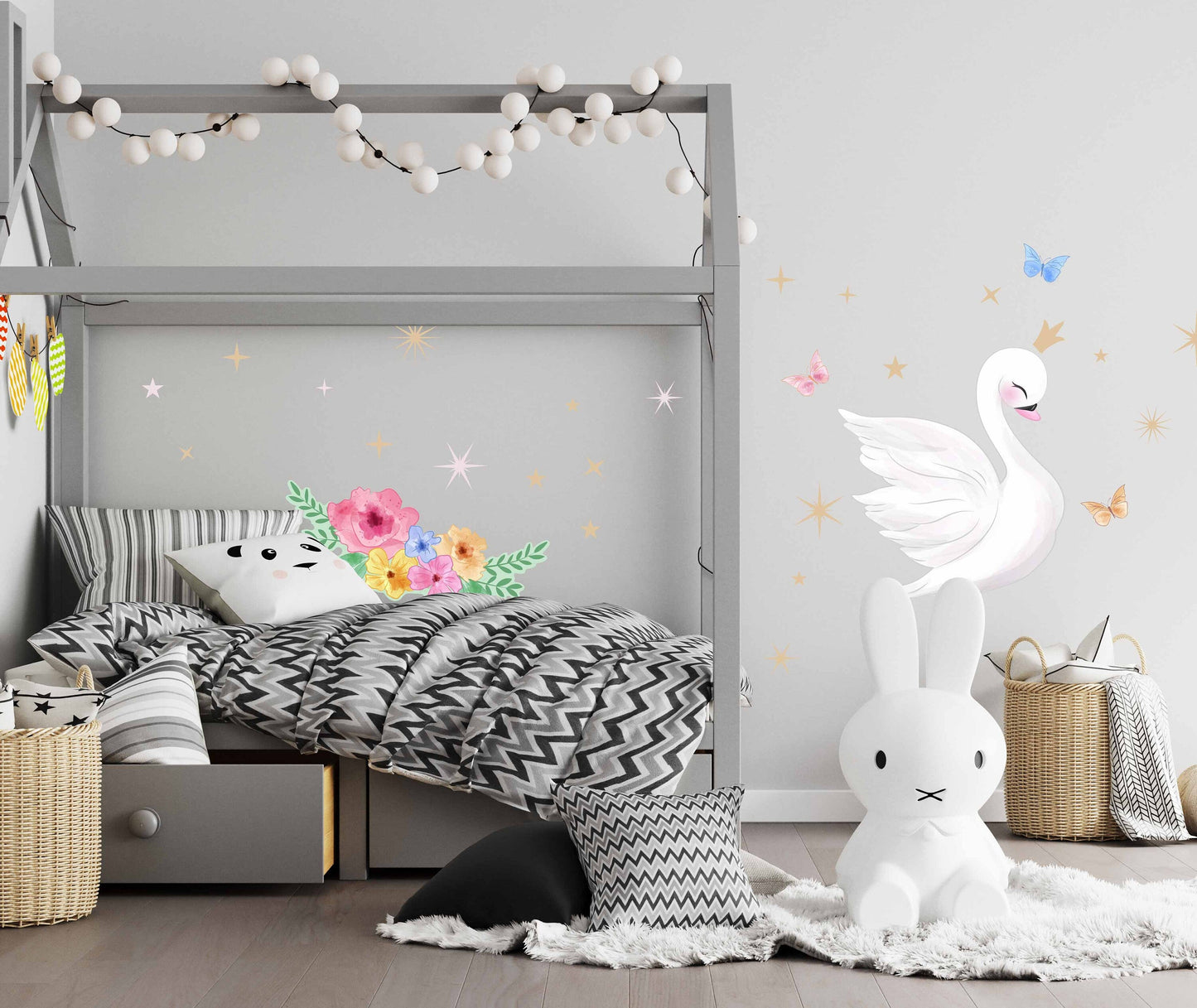 Swan Wall Decal Nursery Fabric stickers Bird Crown, LF087