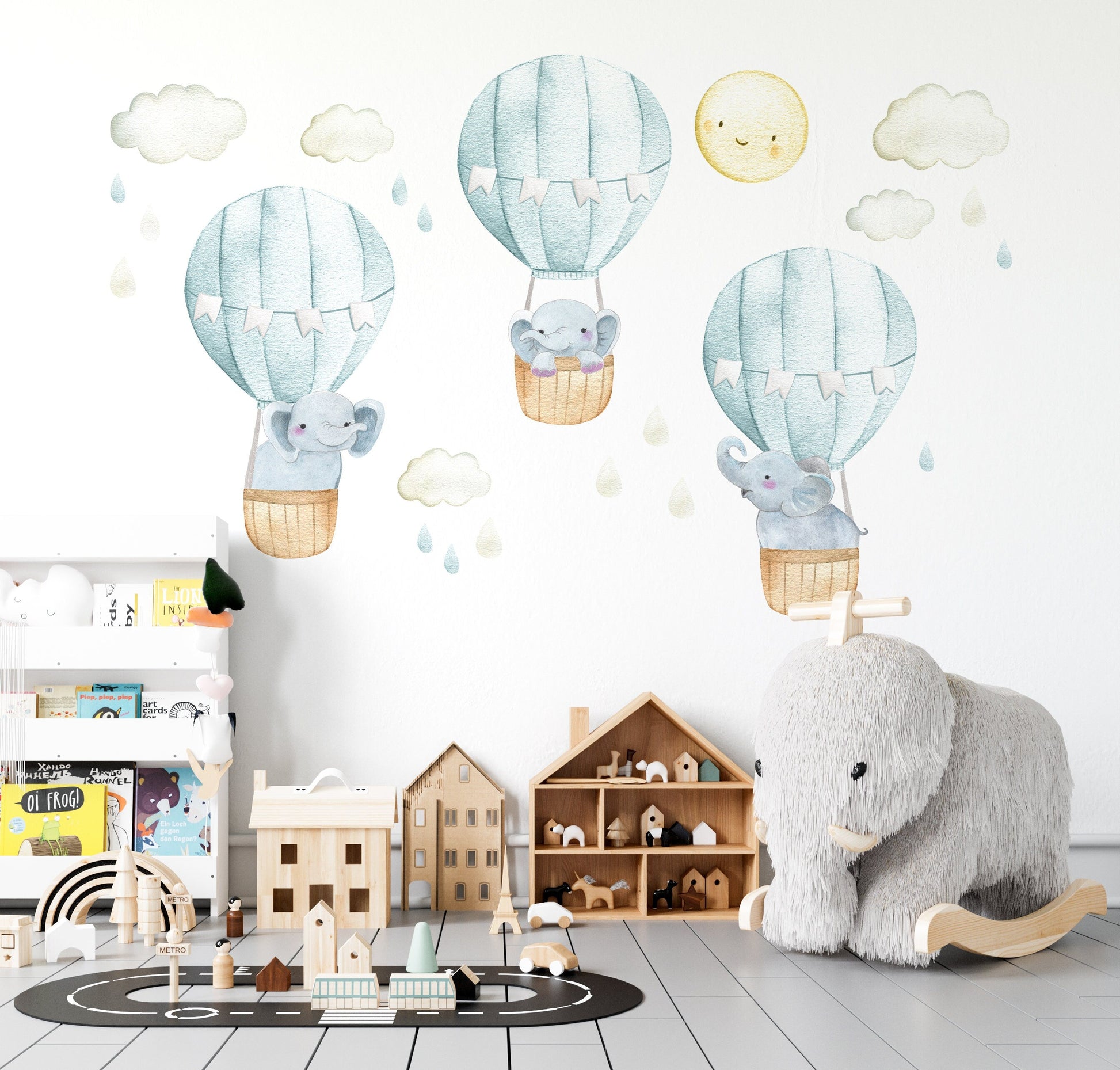 Hot Air Balloon Decals Elephant Stickers Blue, LF088