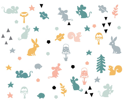 Mouse Wall Decal Forest Animals Stickers Scandi Woodland Leaves Bunny squirrel , LF132