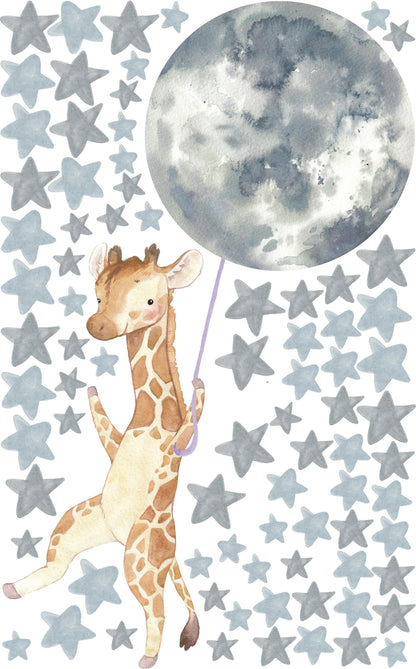 Giraffe Wall Decal Moon Stars Safari Stickers, LF138