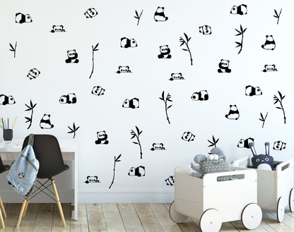 Panda Wall Decal Bamboo Tree Nursery Stickers, LF148