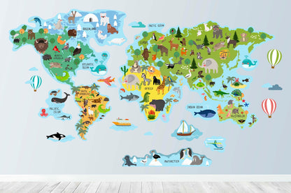 World Map wall decal Sticker Animals, LF181
