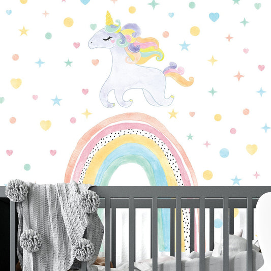 Unicorn Rainbow Wall Decal Polka Dots Sticker,LF195
