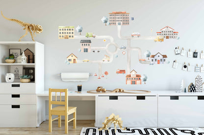 Car Wall Decals Stickers Road City Houses, LF208