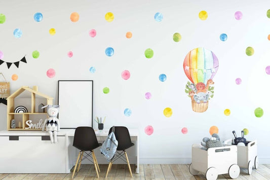 Hot Air Balloon Wall Decal Polka Dots Safari Animals Jungle Stickers, LF216