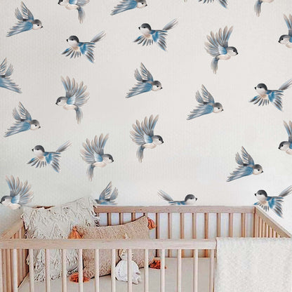 Blue Gray Birds Wall Decals Stickers, LF258