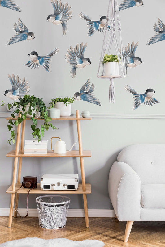 Blue Gray Birds Wall Decals Stickers, LF258