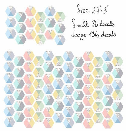 Wall Decals Hexagon Color Polka Dots Honeycomb Stickers LF236