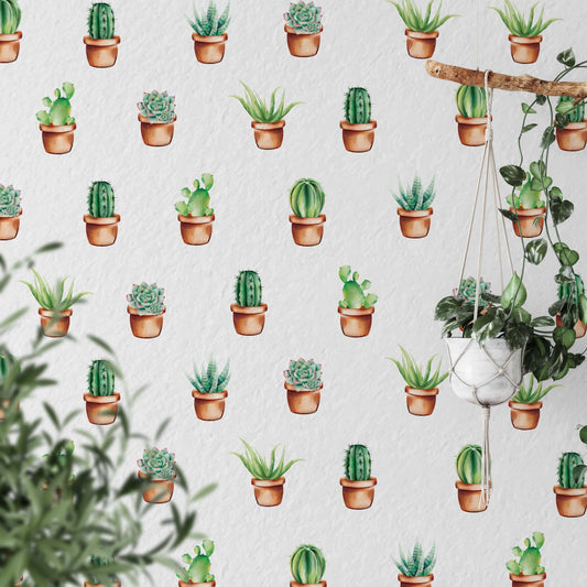 Cactus Wall Decals Green Flower Pot Sticker, LF254