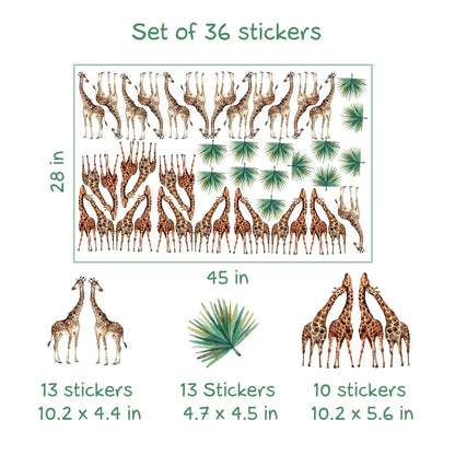Giraffes Wall Decals palm leaf Stickers, KL0073