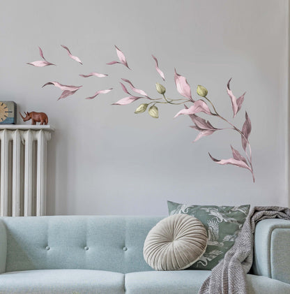 Tree branch Wall Decal Pink Green Leaf, LF289