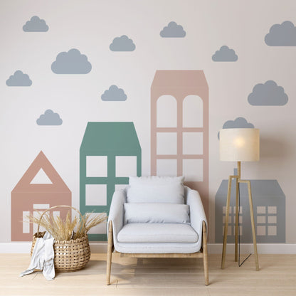 Big House Wall Decal Large Home Headboard Color Block City Stickers, LF293