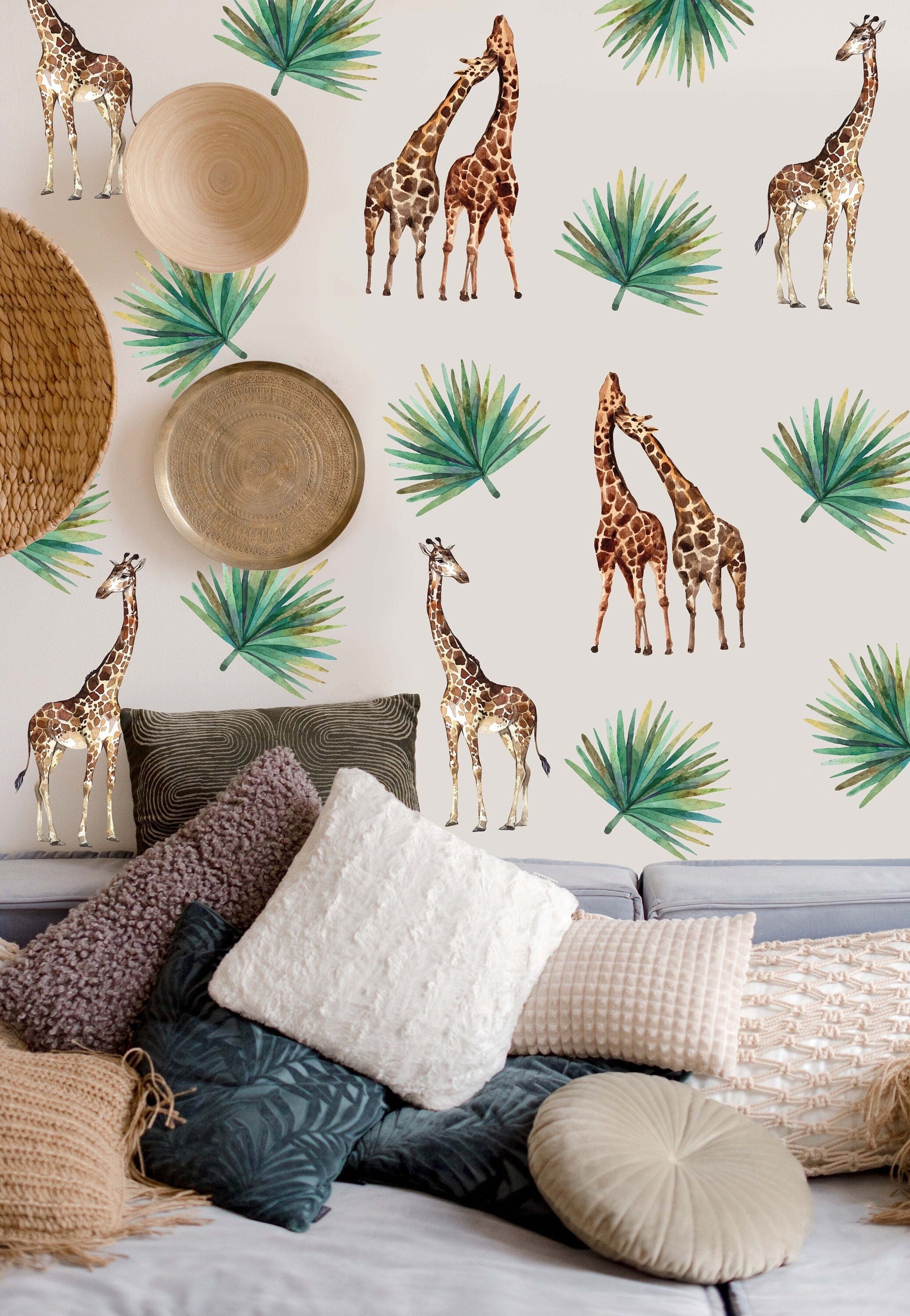 Giraffes Wall Decals palm leaf Stickers, KL0073