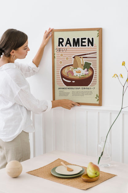 Ramen Poster Retro Food Print Kitchen Wall Decor Japanese Soup, LF344