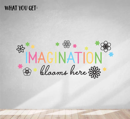 Imagination blooms here Wall Decal Playroom Stickers Classroom Decor Kids Art gallery, LF354