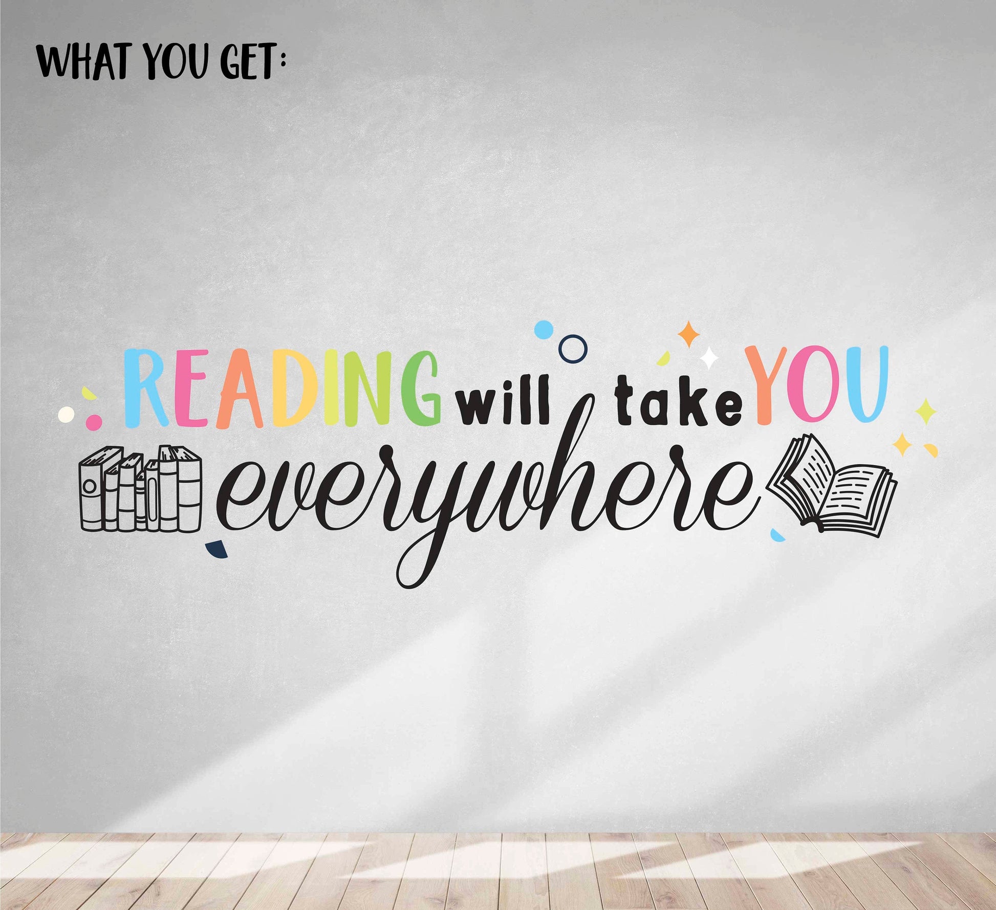 Reading will take you everywhere Wall Decal Playroom Stickers Classroom Decor Kids Books, LF356